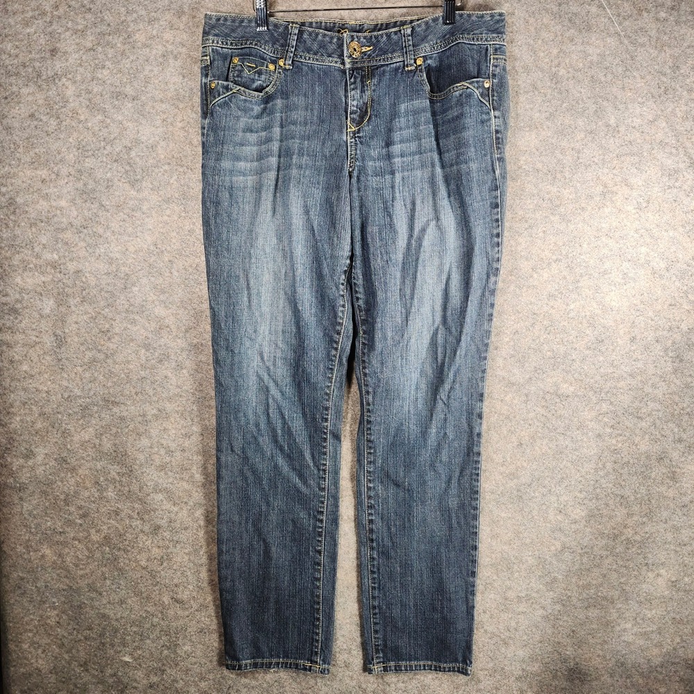 Guess Jeans Women Blue Denim Straight‎ Leg Rhinestone Embellished Pocket 34 Flaw